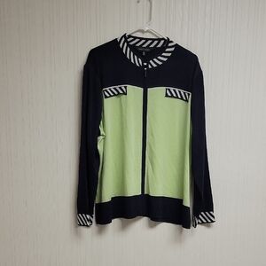 Ming Wang Navy & Lime Green Zip Cardigan, Women's 1X Office